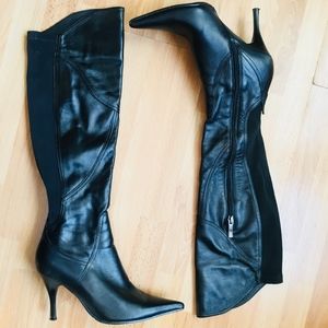 Popushier Sexy Black Leather Knee High Boots SZ 5